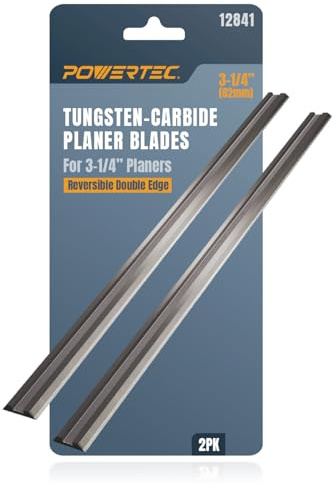 POWERTEC 12841 3-1/4 Tungsten Carbide Hand Held Planer Blades Replacement for Black&Decker, Bosch, DeWalt, Hitachi, Makita, Porter Cable, Ryobi, Stanley, Wen - Set of 2