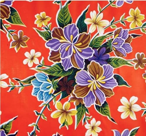 First Choice Vinyls Alux - Waterproof Oilcloth Table Cloth - Wipeable Tablecloths for Picnic - Non-Fading Plastic Table Cover with Better Than Flannel Backing - Hibiscus Orange (55in Square)