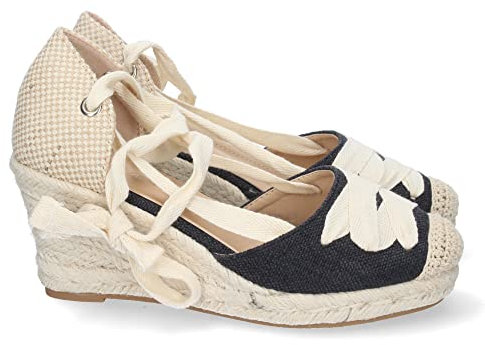 shoes&blues.es 62748-Sandalias de Cuna para Mujer, Forrada de Yute, Comodas, Pala con Cordon Cruzado, y Cierre de Cordones, Primavera Verano 2022. Talla 37 Negro