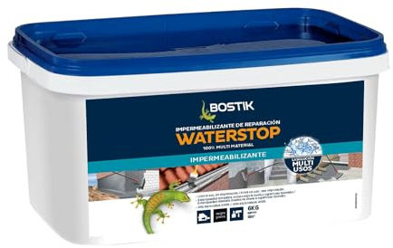 BOSTIK Waterstop Impermeabilizante de Reparación Negro - Estanqueidad Inmediata, Superficies Húmedas o Secas, sin Imprimación, Multimaterial, Fácil de Aplicar, Interior y Exterior, Bote 6 kg
