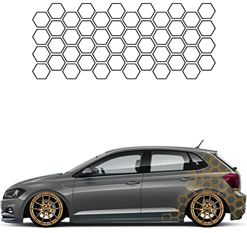 1A Style Sticker Auto Waben Offen Aufkleber Autodekor Tuning KFZ Seitenaufkleber Hexagon Wohnwagen Premium Folie (Gold)