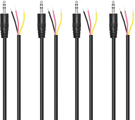 RIIEYOCA Lot de 4 câbles audio stéréo TRS 3,5 mm mâle vers fil nu à extrémité ouverte 3,5 mm pour équipement audio installé ou réparation de câble de microphone d'écouteurs 1 m