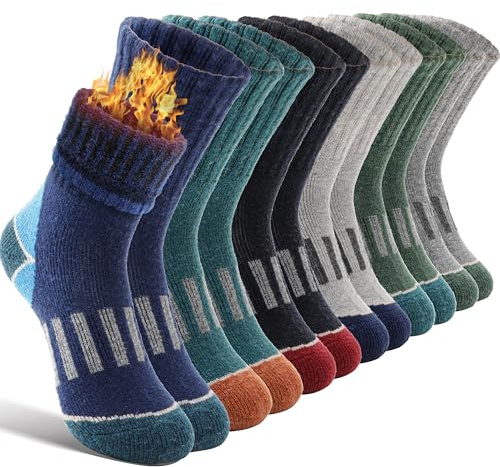 EBMORE Kids Merino Wool Hiking Socks Boys Toddlers Winter Thermal Thick Warm Boot Cushion Ski Snow Gift Socks Stocking Stuffers 6 Pairs (Color matching, 12-15 Y)