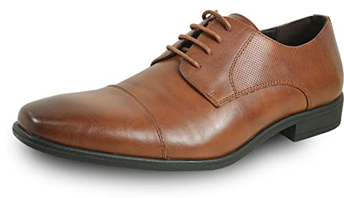 Bravo! Herren Kleid Schuh King-6 King-7 Classic Lace Up Oxford Plain or Cap Toe mit Ledersocke, mittlere und breite Breite, Schwarz und Cognac, Cognac 6, 45.5 EU