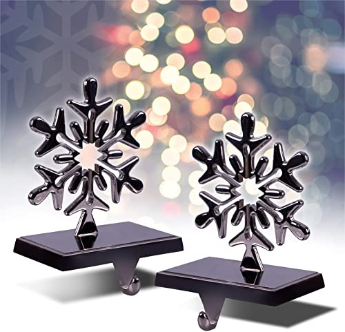 St Helens Home & Garden Christmas Stocking Holders Snowflake Design Set of 2 for Mantel, Metal Hangers for Fireplace Pair.