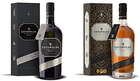Cotswolds Distillery Dry Gin, 700ml & Cotswolds Single Malt Whisky with Gift Box - Multi Award Winning Whisky Made with Locally Grown Floor-Malted Barley - 46% ABV - 70cl