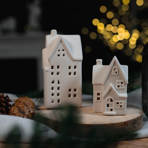 DARO DEKO Keramik LED Haus - weiß matt - 7 x 11,5 x 7 cm - Lichthaus