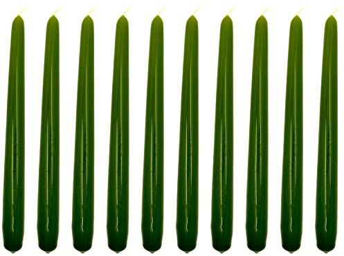 Tapered Dinner Candles, Pack of 10, Unscented, Long Burning Time, 24 cm / 9.45 (Olive, Varnished)
