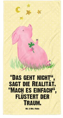 Mr. & Mrs. Panda XL Badehandtuch Schwein Glück - Geschenk, Saunatuch, Gute Laune, Strandtuch, Duschtuch, Tiermotive, Sterne, lustige Sprüche,