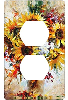 Oil Painting Sunflower Double Socket Decorative Wall Panel, Socket Panel, Wall Panel Cover