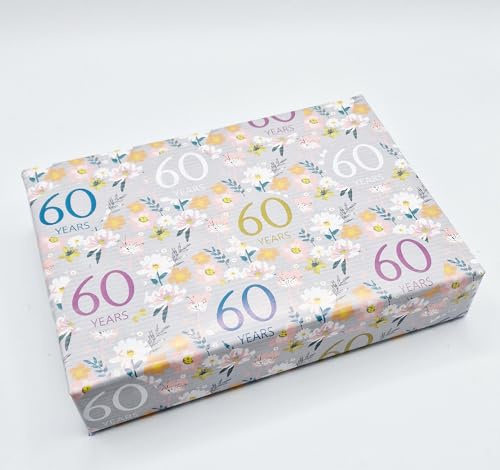 4 Bögen 4 Anhänger 60. Geburtstag Silber Grau Elegant Damen Geschenkpapier Blumen Hintergrund 60 Jahre Frau Geschenkpapier (PA)