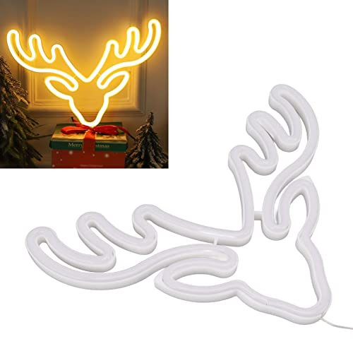 Elch Neonlicht Zeichen, USB & Batterie betriebene sichere Wand Neonlicht Flexible LED Light Up Zeichen hohe Durchlässigkeit Hirsch Neonlichter für Mann Höhle (Warmweiß)