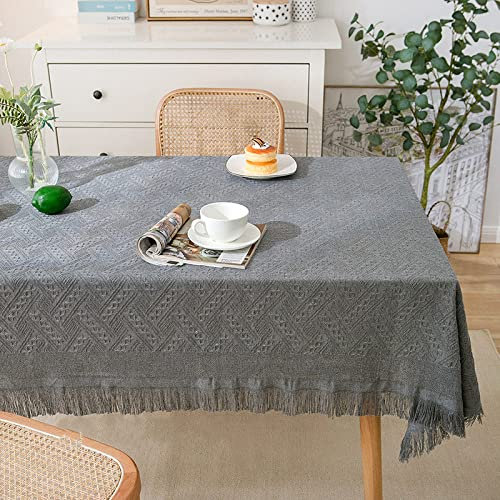 Tischdecken,Elegante Tischdecke Mit Quaste, Waffelmuster, Marineblau, Grau, Pastorale Tischdecke, Tischdecke Aus Natürlichem Baumwollstoff, Zuhause, Hochzeit, Party, Essen, Bankett, Dekoration, 90 C