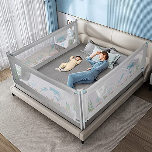 Barrera Seguridad Niños Cama Barandillas para Camas Anticaídas Niños Alto 100cm Largo 150/180/200/220cm Adecuado para Colchones de 0~30cm Elevación Vertical de 34 Marchas (Longitud 180cm, Gris Claro)