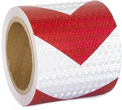 XFXIA Nastro Riflettente Rosso e Bianco 10cm*10m Nastro Catarifrangente Adesivo Autoadesivo Ad Alta Intensità per Veicoli Rimorchi Auto Notte Catarifrangenti Adesivi per Strutture Stradali