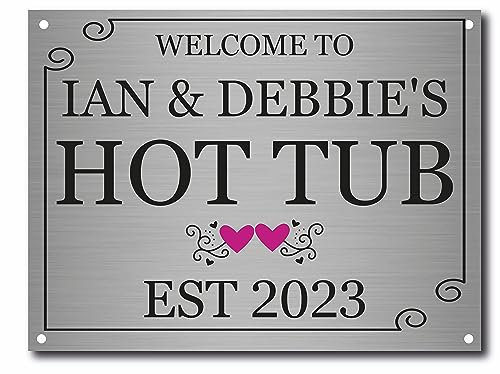 Personalised Silver Hot Tub Sign Metal Plaque Gifts, Bar, Garden,