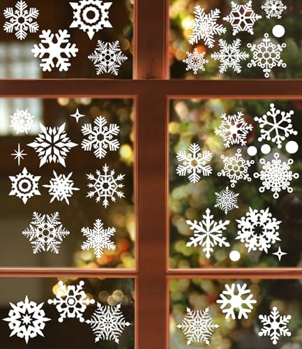 FAOKZE 155 calcomanías de ventana de Navidad, Pegatinas de Navidad Ventana, pegatinas electrostáticas para ventana de copos de nieve, calcomanías de PVC para decoración de vidrio, Navidad, invierno