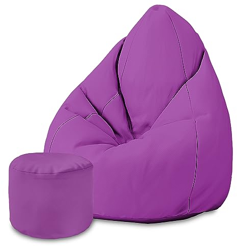 DreamRoots Sitzsack für Kinder und Erwachsene - Sitzsack mit Füllung, Lehne, Hocker und Bezug - Oxford Stoff 220 gr/m2 Wasserdicht - Sitzkissen Boden - Chill Sack M, Lila