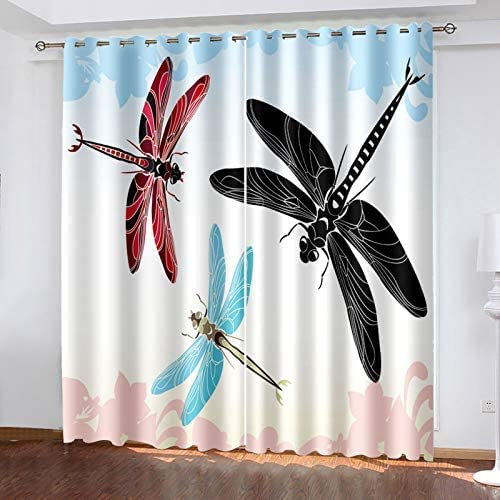 2-Teiliges Set Digital Bedruckte Verdunkelungsvorhänge 140 (B) X 160 (H) cm Süße Bunte Libelle Für Schlafzimmer, Wohnzimmer, Esszimmer, Kinder, Jugendzimmer, Fenster Vorhänge- 3D-Gedruckte Vorhänge