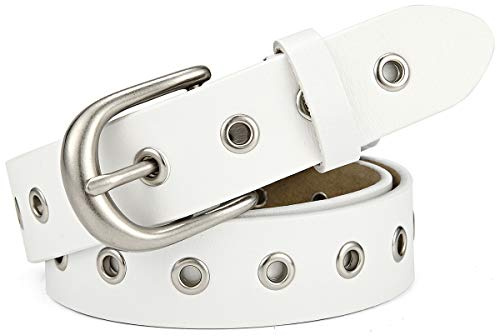 McFanBe Damen Ledergürtel für Damen mit Alloy Schnalle für Dreess Jeans 1.1 Breite (A:Weiß, L:115cm(Taillenumfang passen 95-106cm))