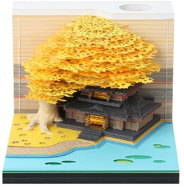 3D kalender Abreißen 2024,3D-Notizblock mit Licht und Stifthalter,2024 Tischkalender-Notizblock, DIY-Notizen,3D-Haftnotizen,kreatives Papierskulptur-Bastel-DIY-Geschenk (02-Gelb)