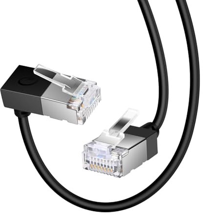 Dutevolns Cable Ethernet Ultrafino Cat 6 con Ángulo Descendente de 90° 2m, Flexibley Delgado RJ45 Cat 6a Cable LAN Gigabit Compatible con PC, Router, PS4/5 (Negro)