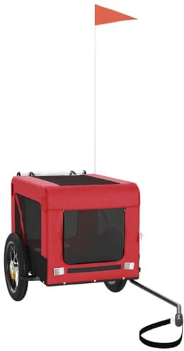 vidaXL Fahrradanhänger für Hunde, Hundeanhänger mit Reflektoren Flagge, Hundetransporter Maximale Belastbarkeit 30kg, Rot Schwarz Oxford-Gewebe Eisen