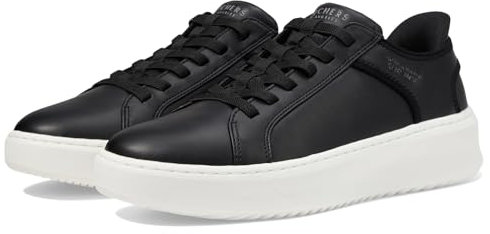 Skechers Men's Hands-Free Slip-ins Court Break Double Vented Sneaker, Black Duraleather Mesh, 47.5 EU