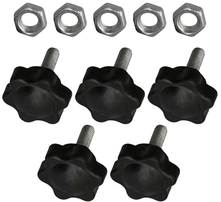 Yibuy 5 x Sechskant-Knöpfe, M5 x 16 mm, schwarz, für Notenständer-Montage, Kunststoff und Metall