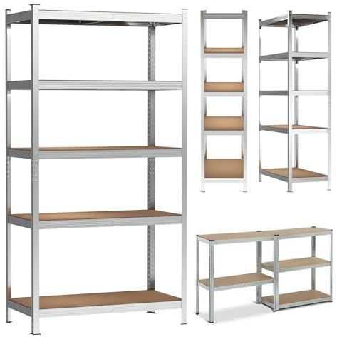 VickyHome 200x100x50CM Schwerlastregal Lagerregal, 5 Etagen Metallregal Werkstattregal mit Stahlgestell, MDF Platten, Garagenregal Verzinkt, Bis 875Kg Traglast, Silber