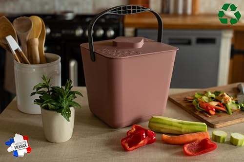 Composteur de Cuisine inodore Seau Poubelle de déchets Alimentaire compostable Cuisine Fabrication française Lavable au Lave-Vaisselle 6L (Terracotta)