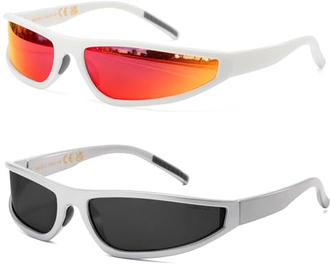 SHEEN KELLY Polarisiert Wrap Around Sonnenbrille Herren Damen TR90 Rahmen | Vintage Ultraleicht Schmaler Rahmen, Farbige UV400-Linse, Gangster Stil Y2K Futuristische Rave/Schnelle/Techno Brille