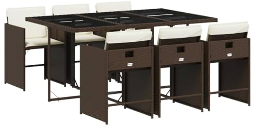 vidaXL Garten Essgruppe 7-TLG., Gartenmöbel Set mit Kissen, Gartengarnitur Tisch 6 Stühle, Sitzgruppe Sitzgarnitur, Braun Poly Rattan