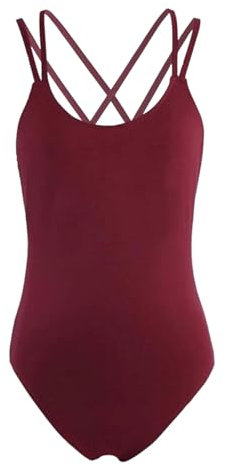 QOKLIYUI Hautfreundliche Ballett Trikots für Bequeme Übungsstunden. Ballett Tanzbekleidung mit Polyester Trägern und überkreuztem Rücken, Weinrot S