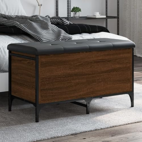 Homgoday Sitzbank mit Stauraum Flurbank Stauschrank Garderobenbank Polsterbank Truhenbank Bettbank Bank für Flur Wohnzimmer Schlafzimmer Braun Eiche 82x42x45 cm Holzwerkstoff