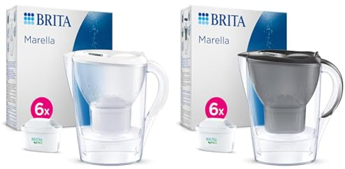 Carafe Filtrante BRITA Marella Blanche (2,4l) incl 6 cartouches filtre eau robinet MAXTRA PRO & Carafe Filtrante BRITA Marella Graphite (2,4l) incl 6 cartouches filtre eau robinet MAXTRA PRO