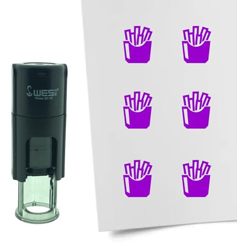 CombiCraft Selbstfärbender Stempel Pommes in Lila, 10mm rund - Ideal für Bulletjournals und Treuekarten