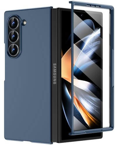 Fewdew Cover per Samsung Z Fold 6,Cover Z Fold 6 con Protezione Dello Schermo in Vetro Temperato,Hard PC Ultra Sottile Shockproof Protettiva Custodia Cover per Samsung Galaxy Z Fold 6,Blu