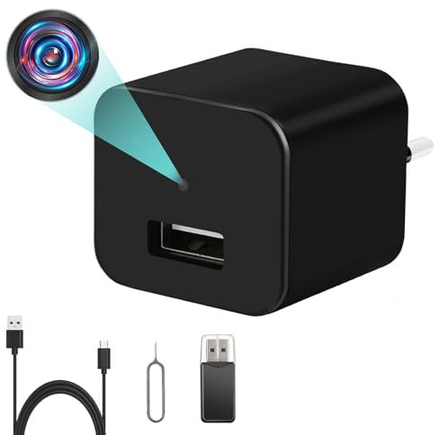 LXMIMI USB Cámara Oculta HD 1080P Mini Cámara Espía, Cargador USB Cámara Oculta, Adaptador de Carga Cámara Espía Oculta, Soporte de Detección de Movimiento y Grabación en Bucle (Negro)