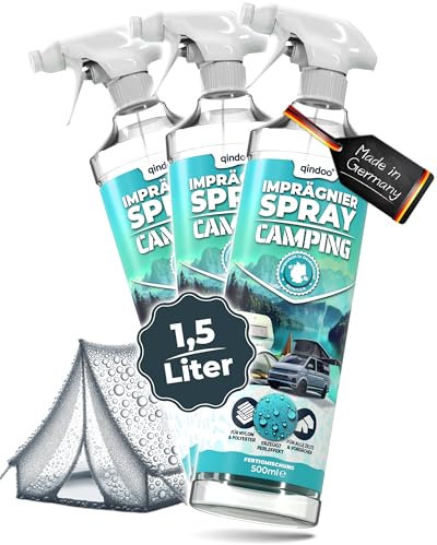 Qindoo Zeltimprägnierung Camping Imprägnierspray für Zelt-Stoffe, Markisen, Vorzelt, Planen, Rücksäcke (3 x 500ml)