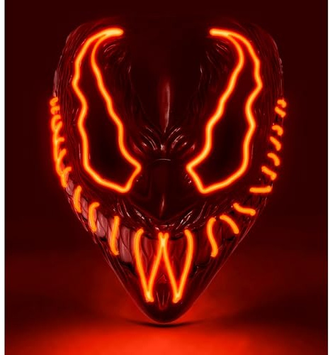 W WIDMANN MILANO Party Fashion - Masque LED monstre, visage lumineux, grimace effrayante, démon, Halloween