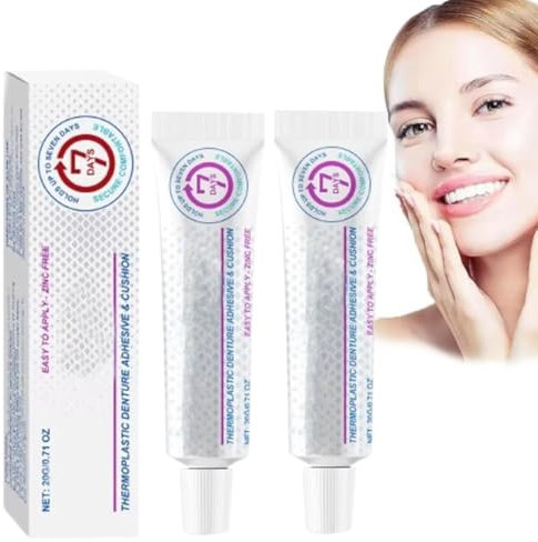 Zahnersatz-Silikon-Unterfütterungsset, Haftkissen für thermoplastische Zahnprothesen, Haftmittel für Zahnprothesen, weiches Zahnersatzset, Haftcreme für Zahnprothesen (2 Stück)