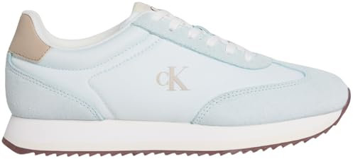 Calvin Klein Damen Runner Sneaker Laceup aus Leder, Weiß (Billowing Sail/Oxford Tan), 39