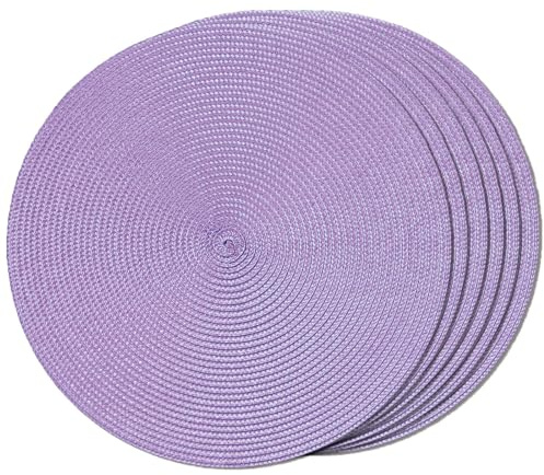 FunWheat - Juego de 6 manteles individuales redondos trenzados para mesas de comedor, lavables, antideslizantes, 38 cm, morado lila