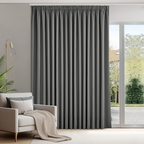 Deconovo Gardinen mit Kräuselband Blickdicht Vorhänge Gardinen Wohnzimmer Vorhang Verdunkelung Kälteschutz Raumteiler Vorhang Thermogardine, 175x300 cm(HöhexBreite), Hellgrau, 1 Stück