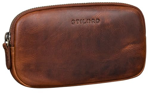 STILORD 'Mike' Vintage Leder Etui Ledermäppchen ideal für Stifte Handy Kosmetik Geld Brille Schlüssel Federmappe Schminktasche Echtleder, Farbe:Sesto - Cognac