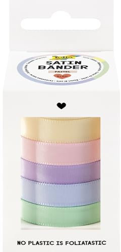 folia 12133 - Satinbänder PASTEL, 5 x 4 m, Satinband Mix in Pastellfarben, als dekoratives Schleifenband oder als Geschenkband
