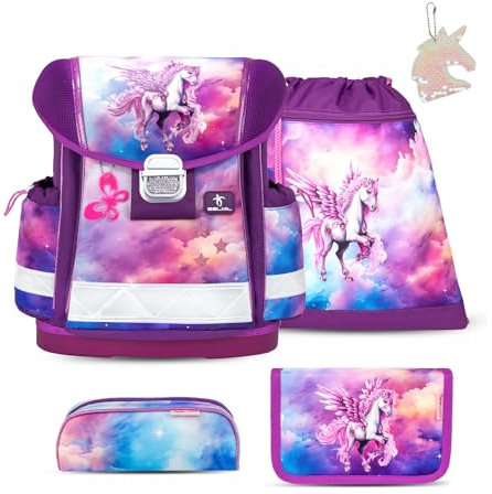 Belmil Classy Schulranzen Set 5 teilig mit extra Schlüsselanhänger (Pegasus)