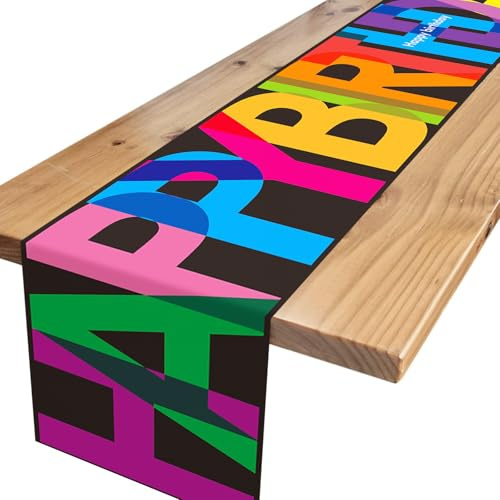 Tischläufer Geburtstag,Bunt Schwarz Party Tischläufer