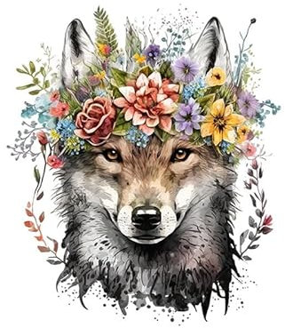 Floral Wolf Wandtattoo Aquarell Kunst Aufkleber 63cm x 54cm Selbstklebend Abnehmbare Raumdekor